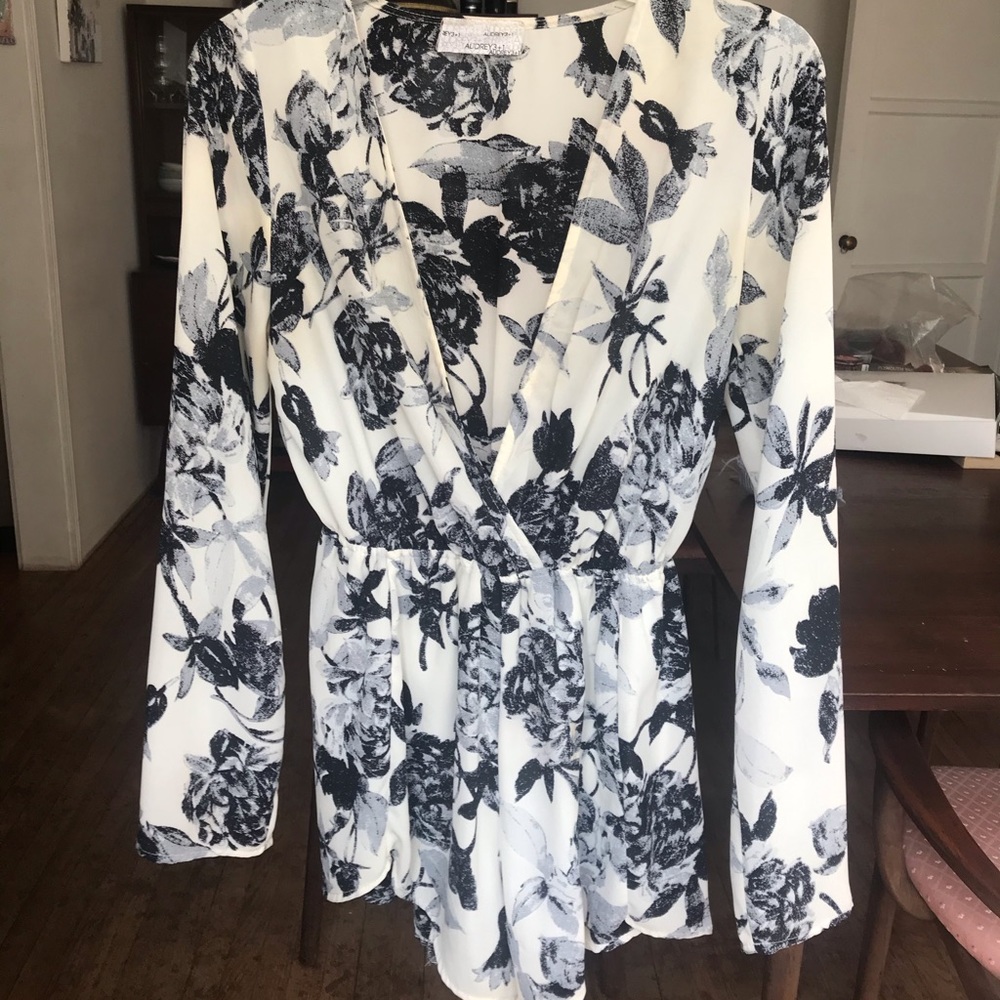 Navy and white floral romper / jumper